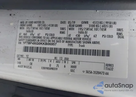 2019 Ford Transit-350 from USA, damaged, VIN 1FTBF4XG0KKB06957